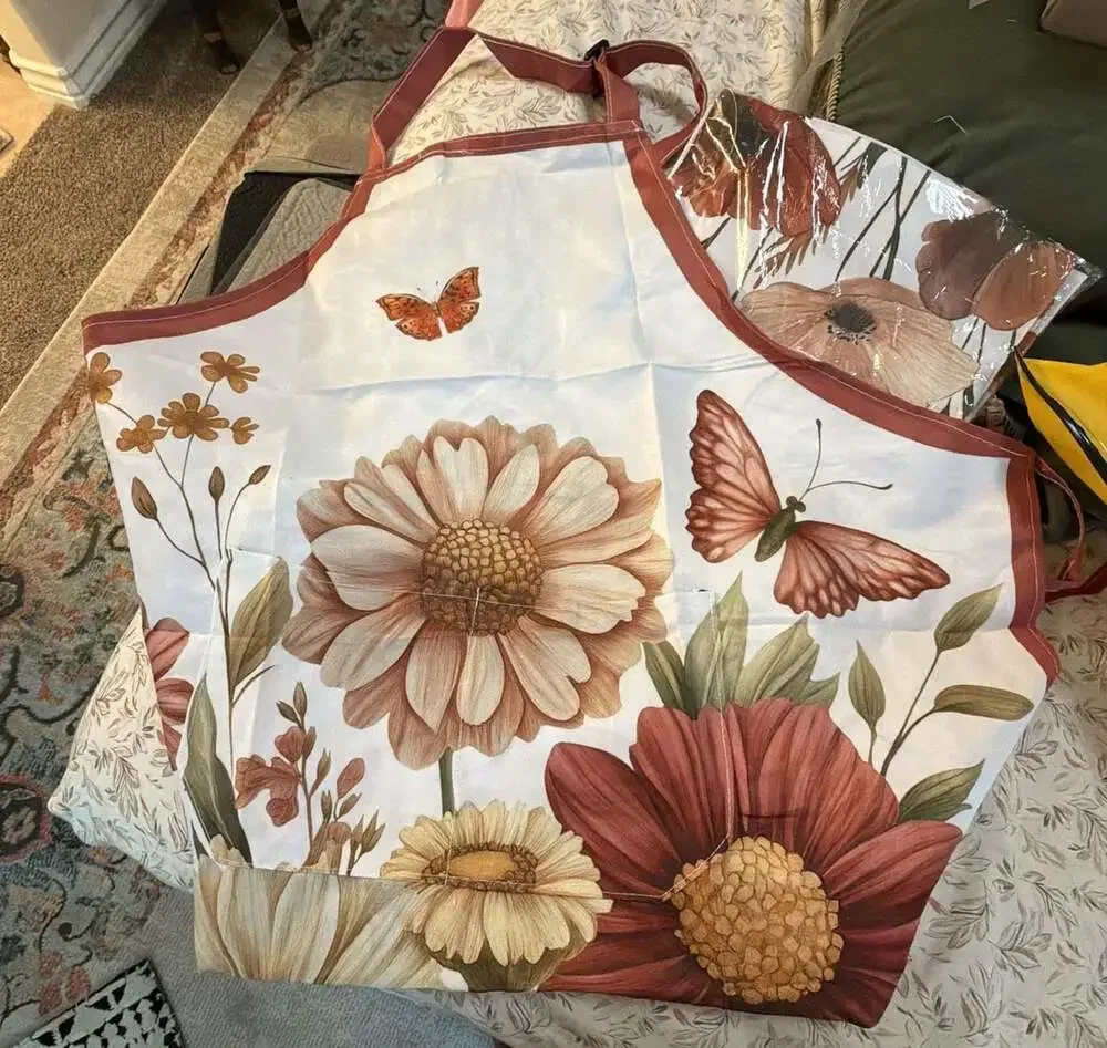 Vintage Botanical Floral and Butterfly Print Kitchen Apron with Pockets